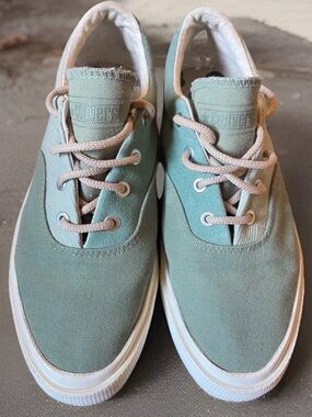 Mens Size 7 (W/ 8.5) Converse Skid Grip OX Textile Oil Green Shoes 169641C